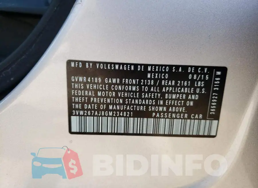 3VW267AJ8GM234821 Photo# 12