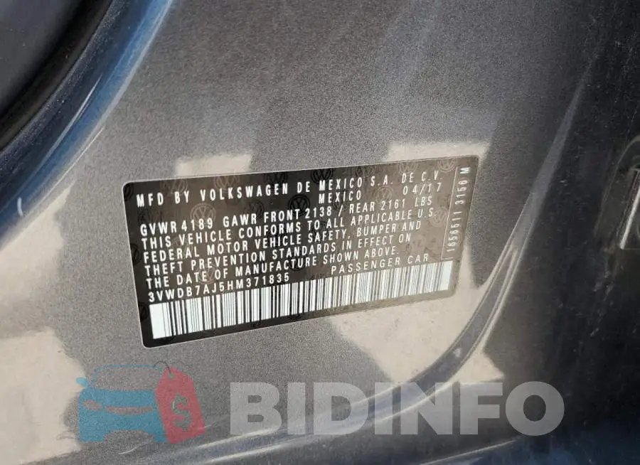 3VWDB7AJ5HM371835 Photo# 12
