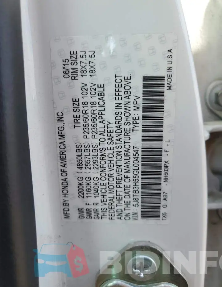 5J8TB3H55GL004547 Photo# 13