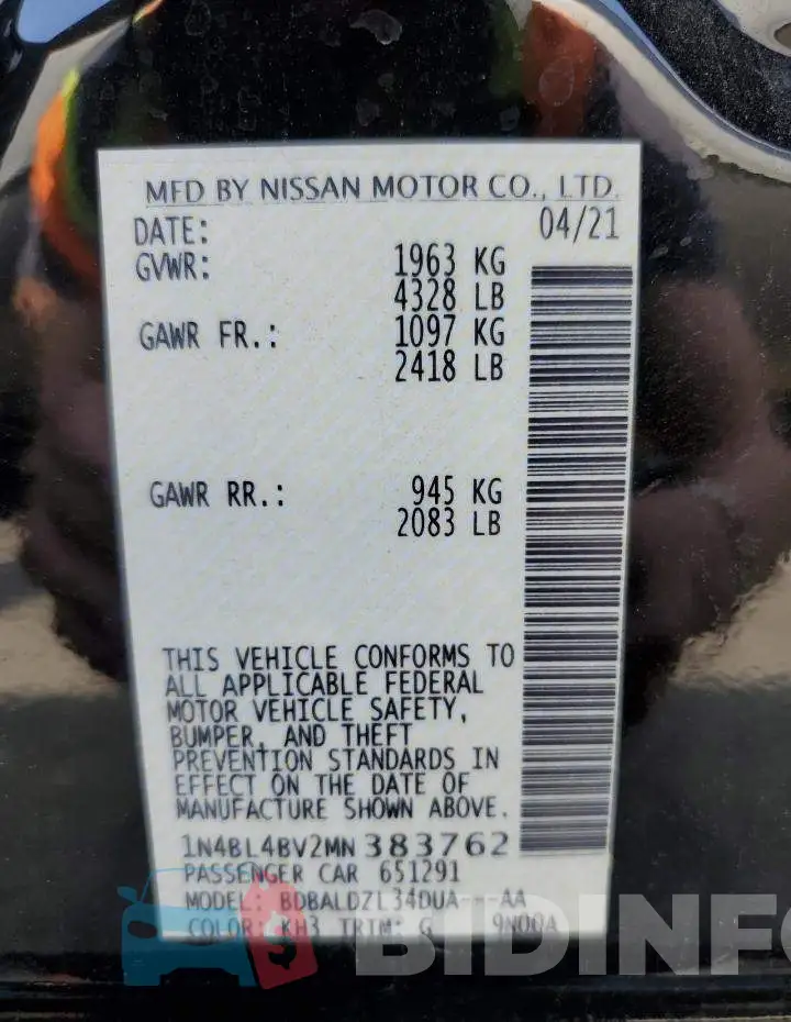 1N4BL4BV2MN383762 Photo# 12