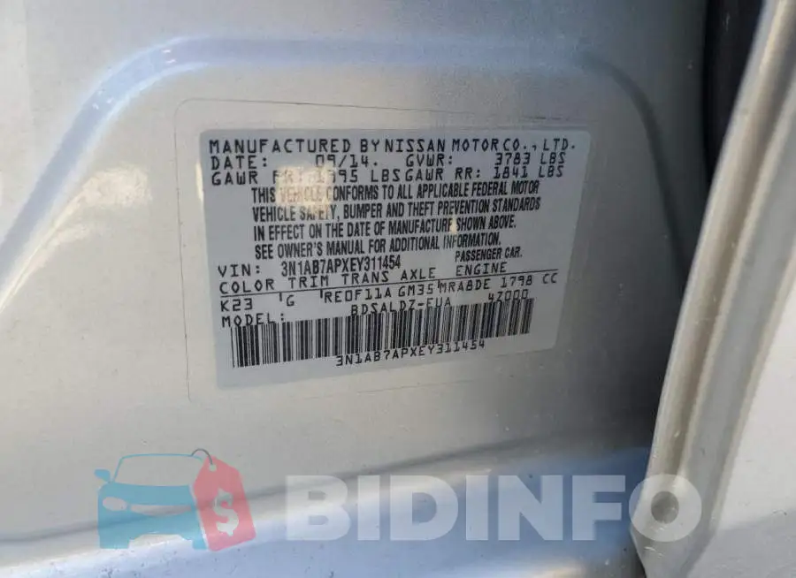 3N1AB7APXEY311454 Photo# 12