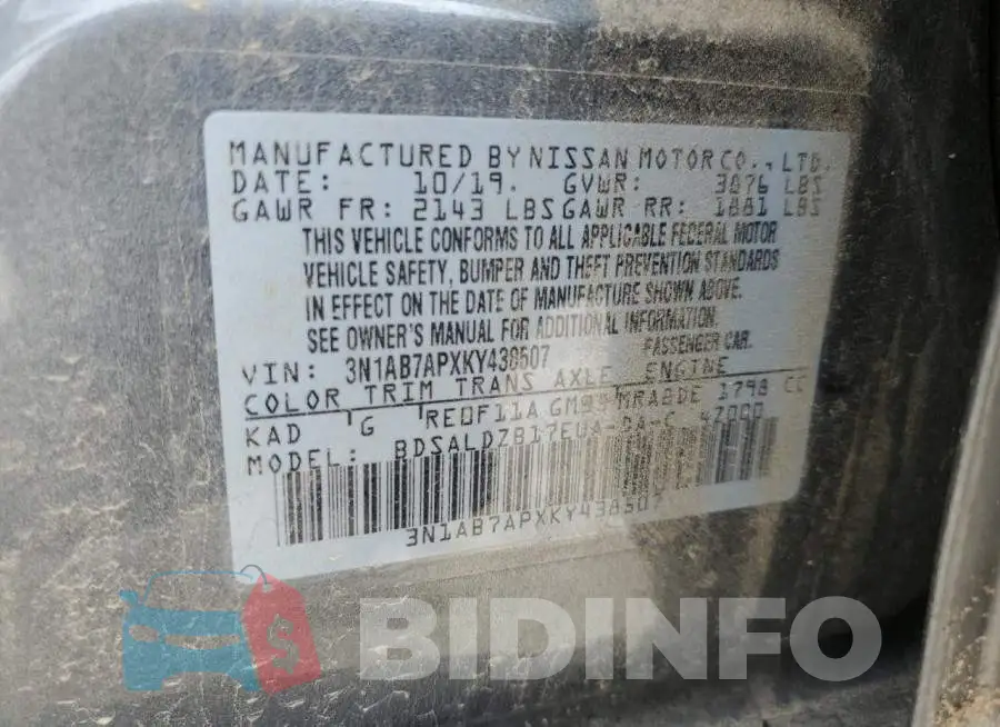 3N1AB7APXKY438507 Photo# 13