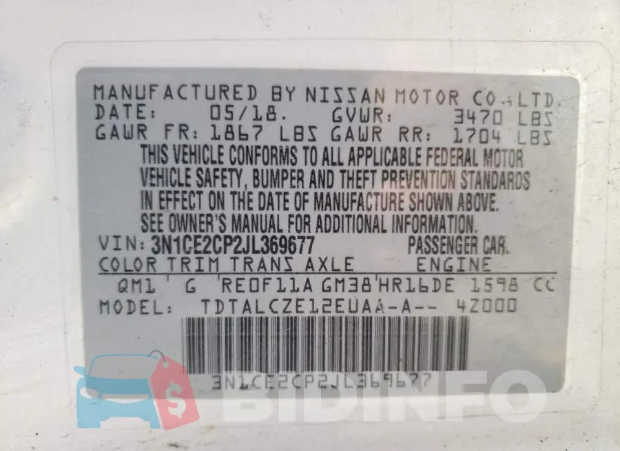 3N1CE2CP2JL369677 Photo# 13