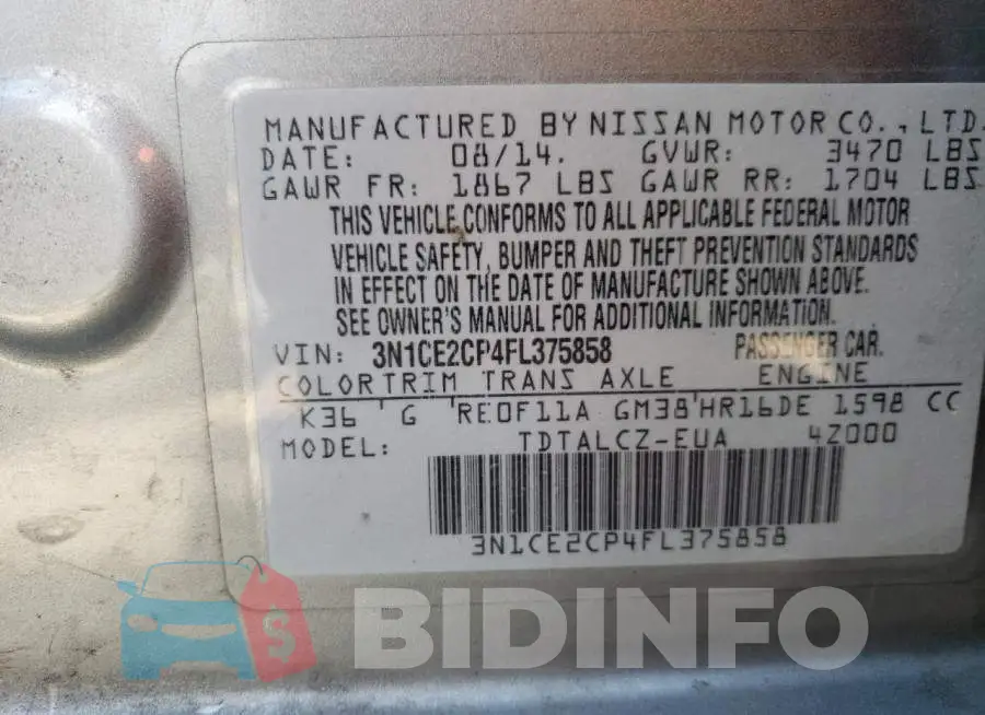 3N1CE2CP4FL375858 Photo# 12