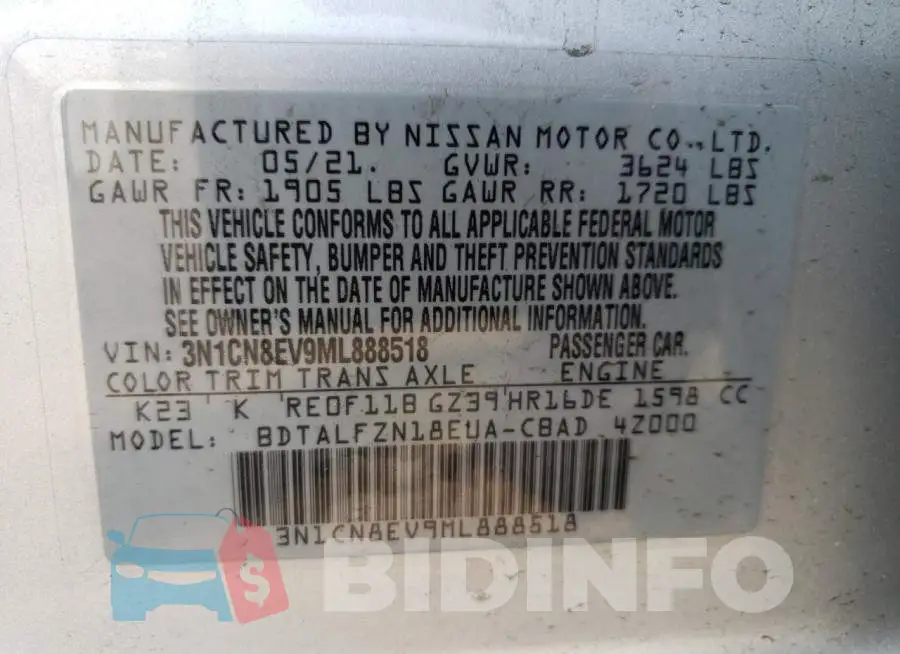 3N1CN8EV9ML888518 Photo# 12