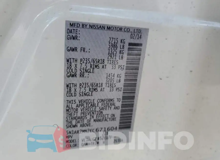 5N1AR2MN2EC671604 Photo# 14