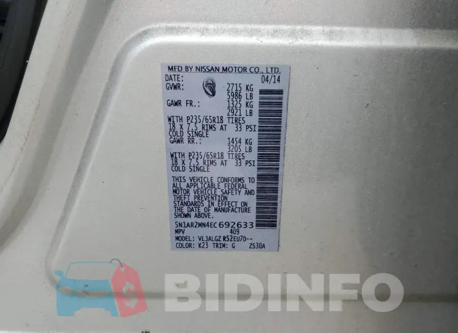 5N1AR2MN4EC692633 Photo# 13