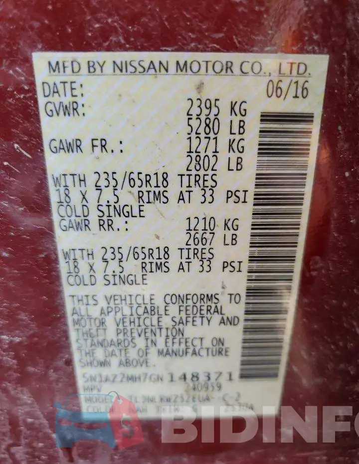 5N1AZ2MH7GN148371 Photo# 14