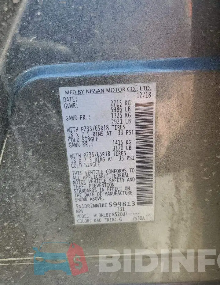 5N1DR2MM1KC599813 Photo# 13