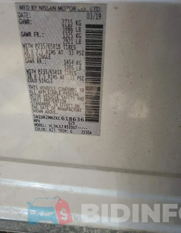 5N1DR2MN2KC618636 Photo# 14