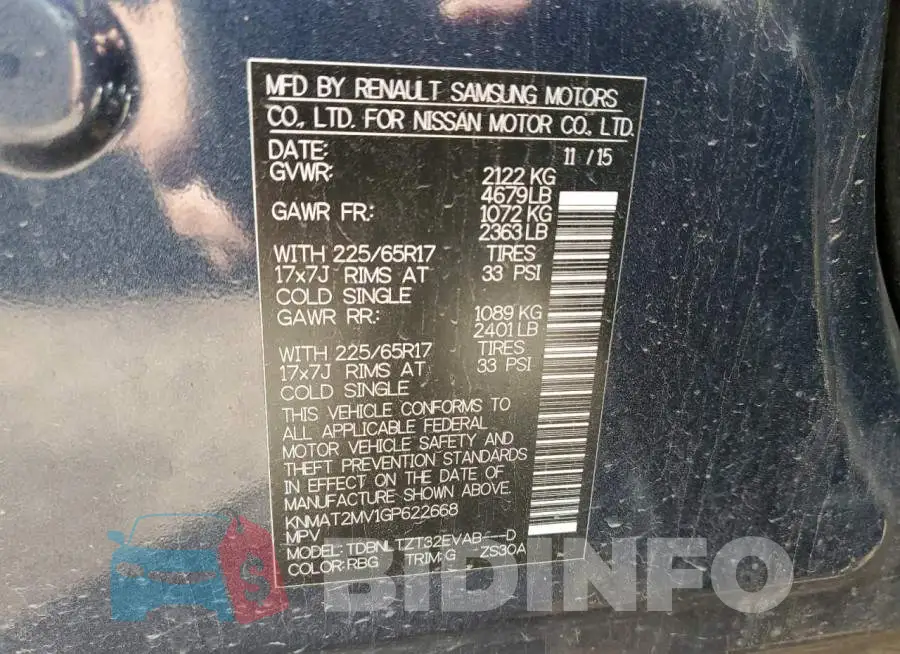 KNMAT2MV1GP622668 Photo# 14