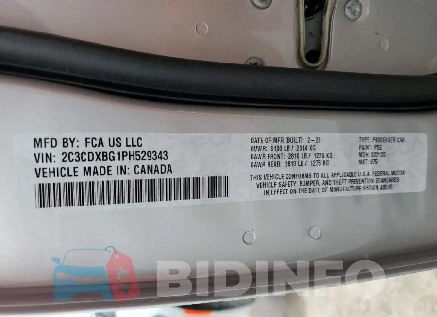 2C3CDXBG1PH529343 Photo# 12