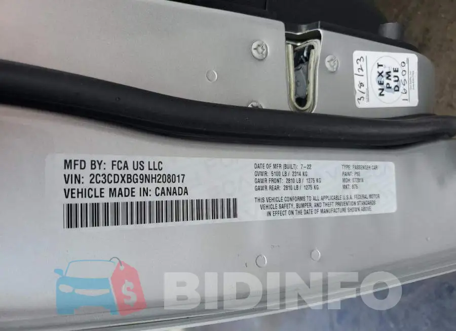 2C3CDXBG9NH208017 Photo# 13