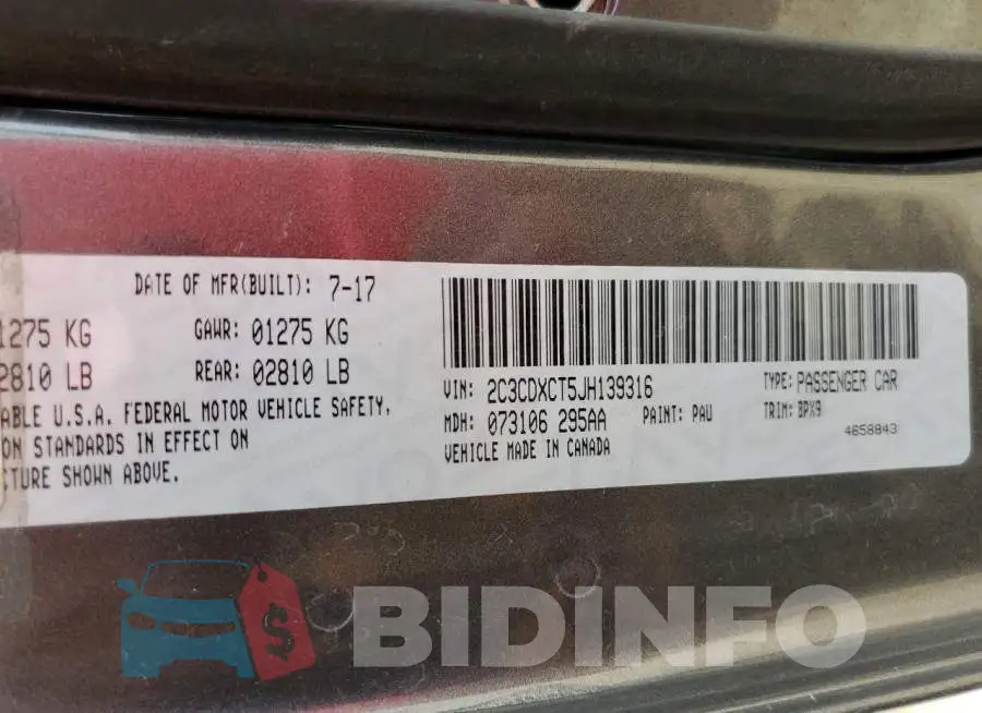 2C3CDXCT5JH139316 Photo# 13
