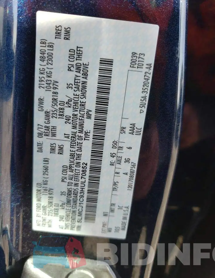 5LMCJ1C93HUL70852 Photo# 13