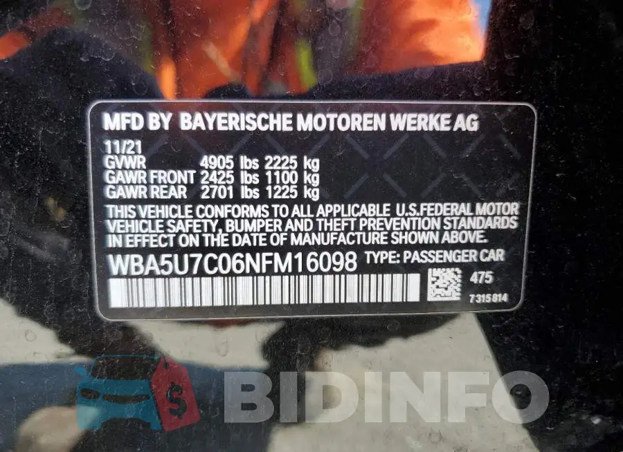 WBA5U7C06NFM16098 Photo# 12