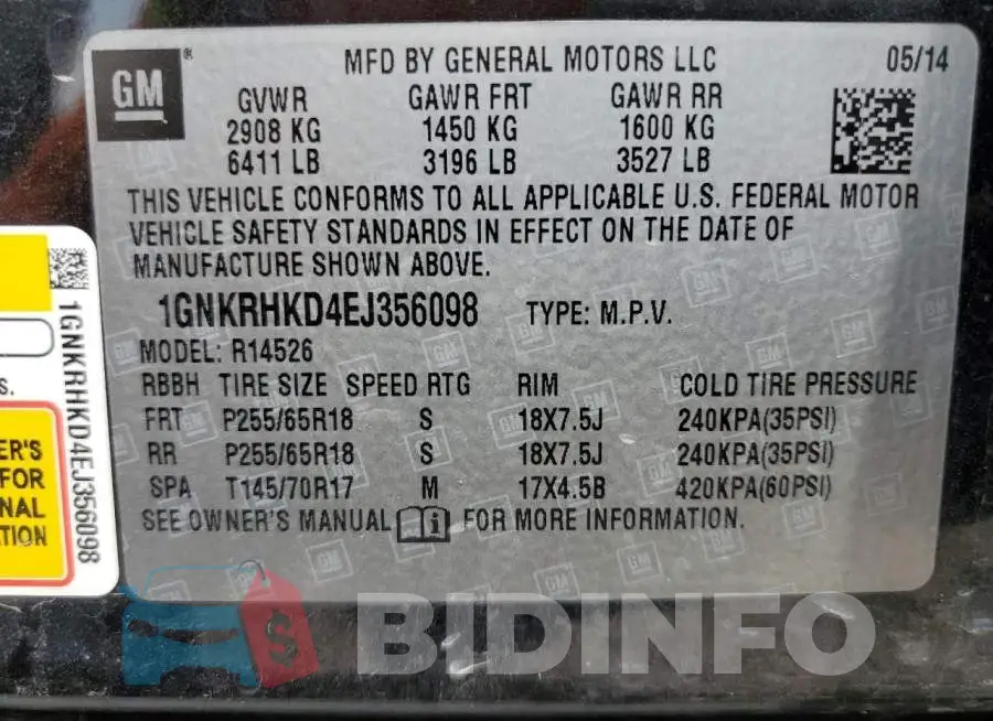 1GNKRHKD4EJ356098 Photo# 13