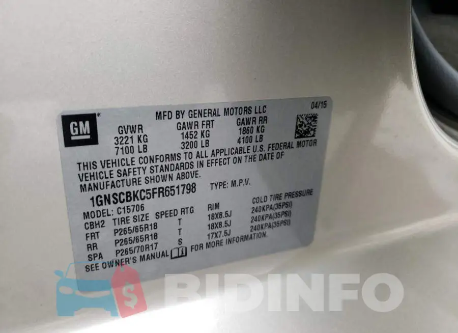 1GNSCBKC5FR651798 Photo# 12