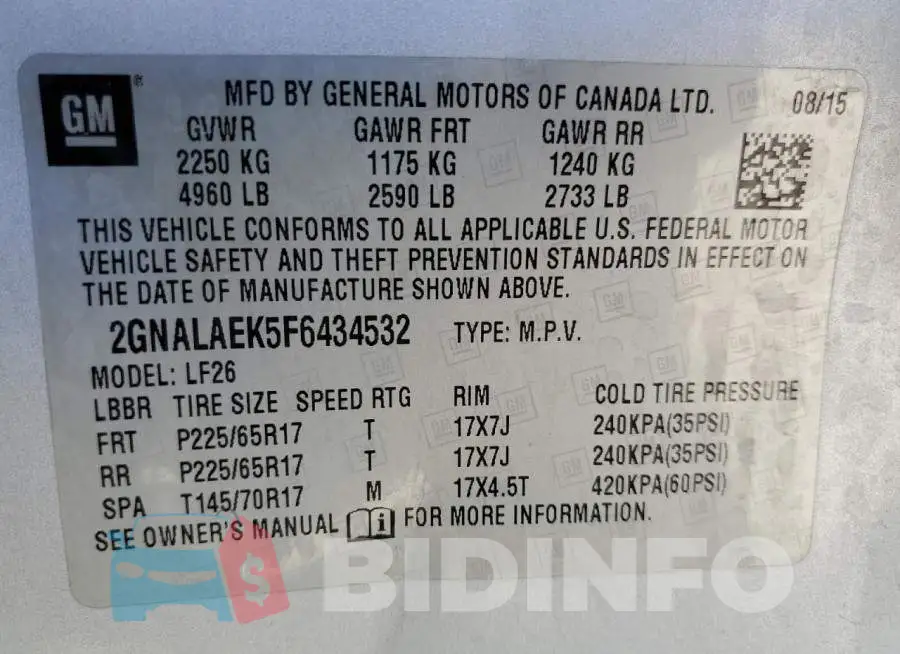 2GNALAEK5F6434532 Photo# 13