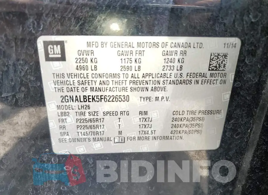2GNALBEK5F6226530 Photo# 13