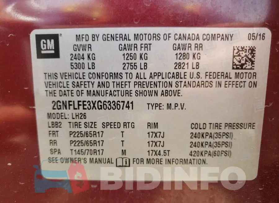 2GNFLFE3XG6336741 Photo# 13