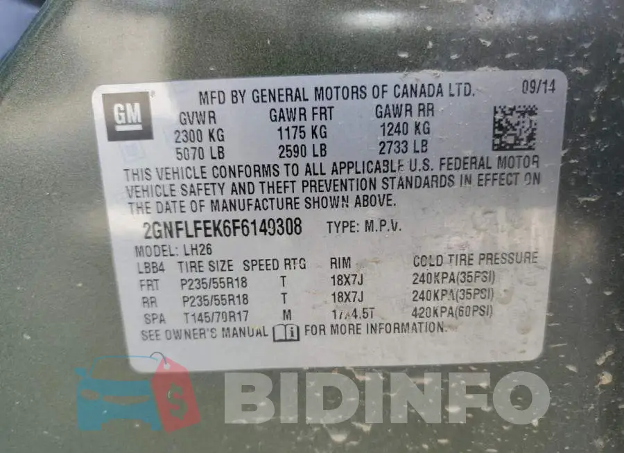 2GNFLFEK6F6149308 Photo# 12