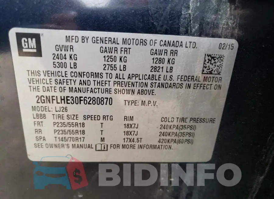 2GNFLHE30F6280870 Photo# 12
