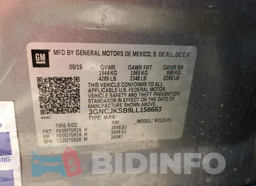 3GNCJKSB9LL158663 Photo# 14