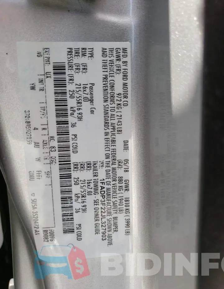 1FADP3F22JL327903 Photo# 12