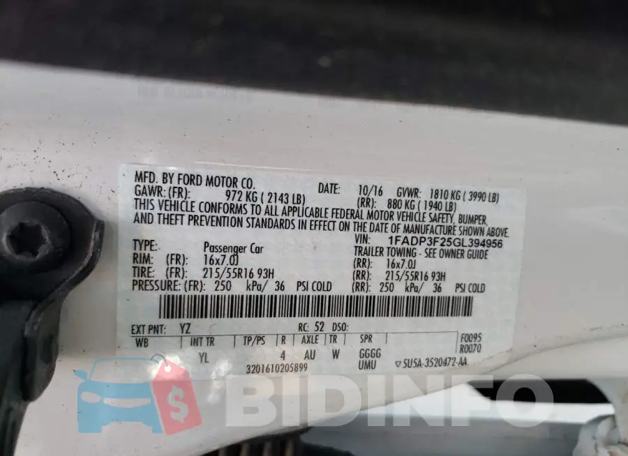 1FADP3F25GL394956 Photo# 12