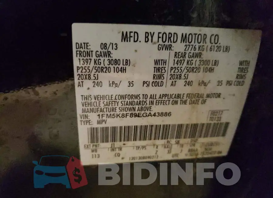 1FM5K8F89EGA43886 Photo# 13