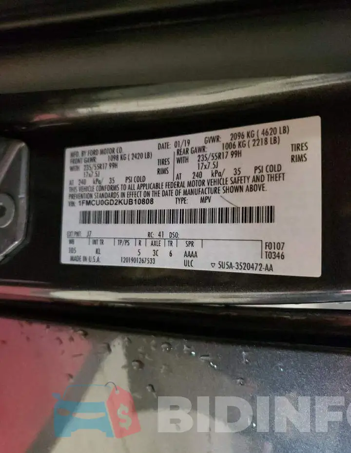 1FMCU0GD2KUB10808 Photo# 13