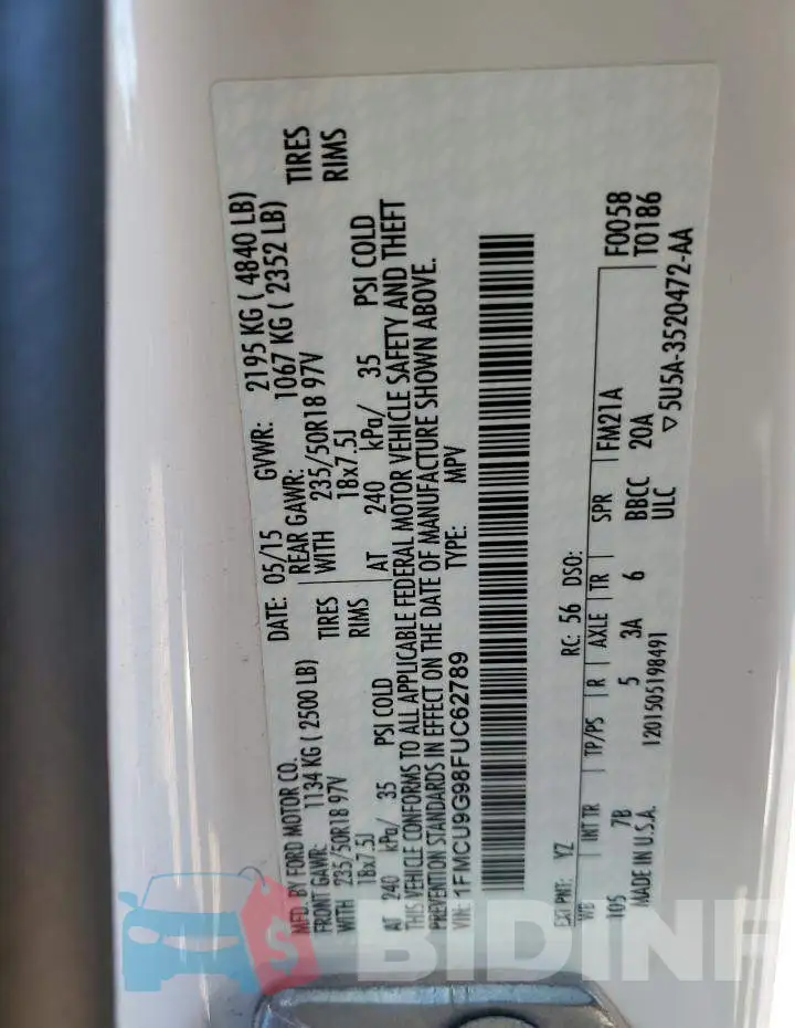 1FMCU9G98FUC62789 Photo# 13