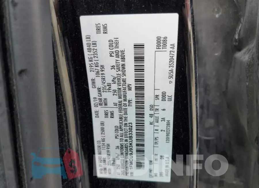 1FMCU9J93KUB33023 Photo# 13
