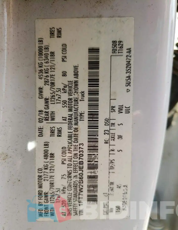 1FT7W2B60JEB70373 Photo# 12