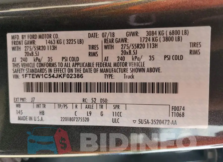 1FTEW1C54JKF02386 Photo# 13