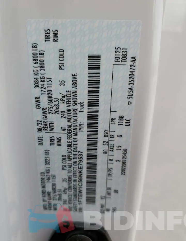 1FTEW1C56NKE79537 Photo# 13