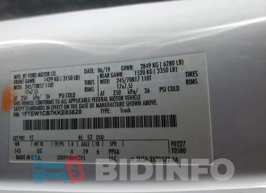 1FTEW1CB7KKE03620 Photo# 12