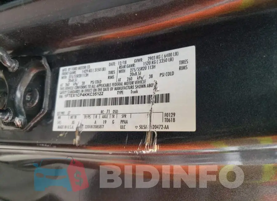 1FTEX1CP4KKC35122 Photo# 12