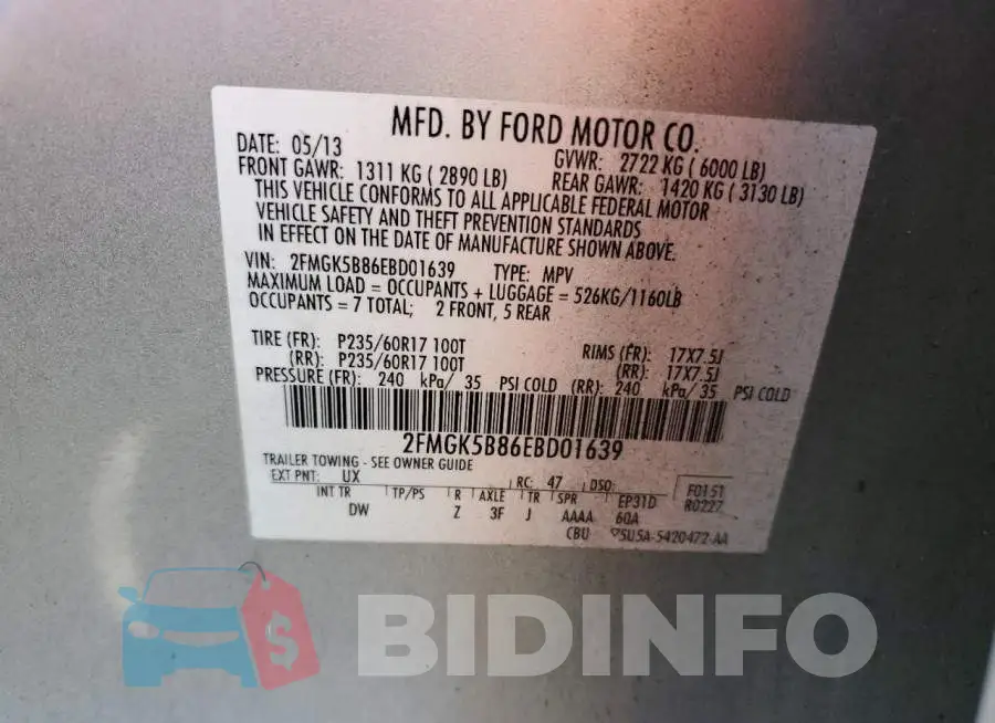 2FMGK5B86EBD01639 Photo# 14