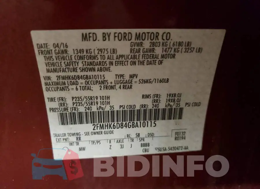 2FMHK6D84GBA10115 Photo# 14