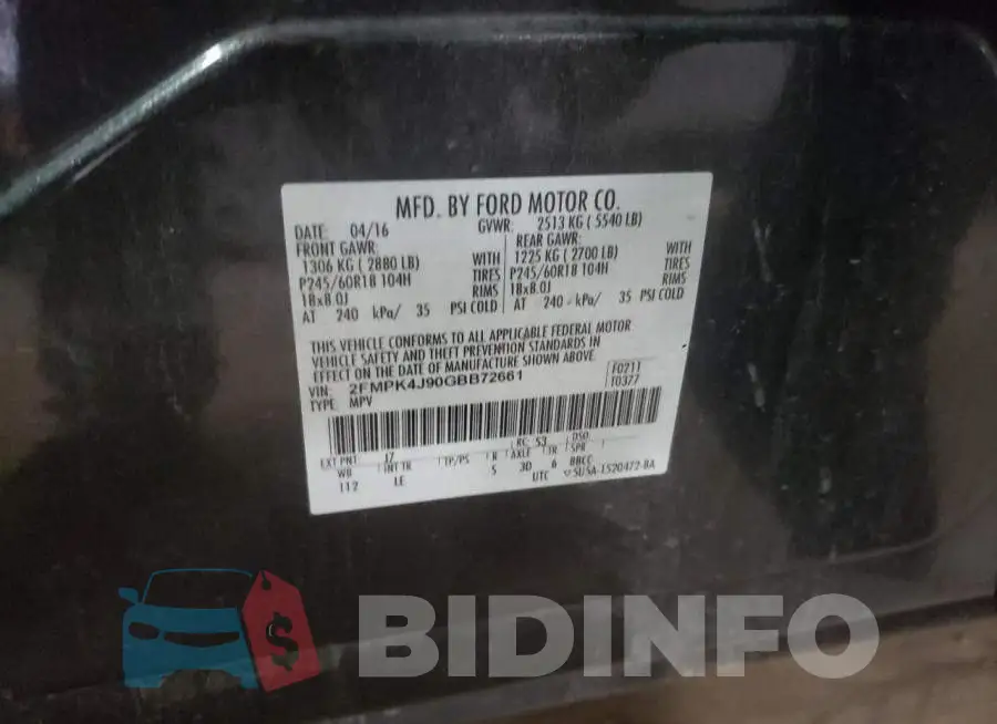 2FMPK4J90GBB72661 Photo# 13