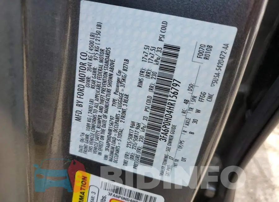 3FA6P0HD4HR156797 Photo# 12
