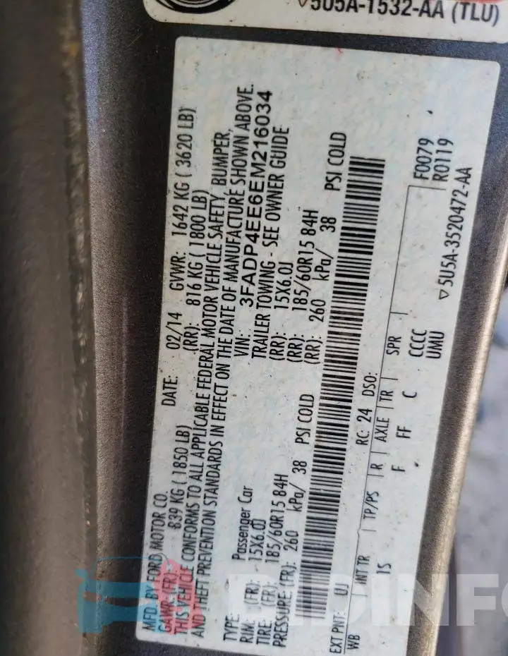 3FADP4EE6EM216034 Photo# 12