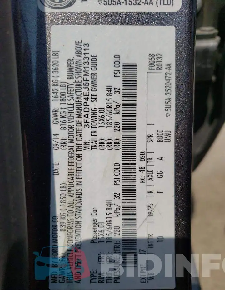 3FADP4EJ5FM133113 Photo# 13
