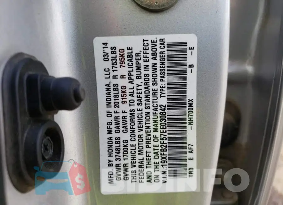 19XFB2F57EE030842 Photo# 13