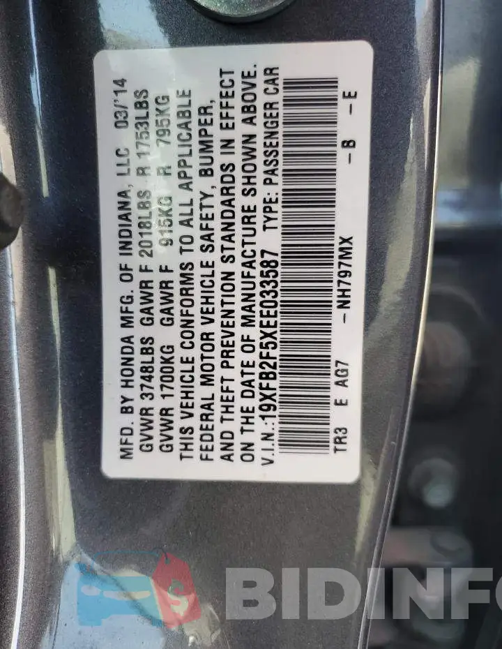 19XFB2F5XEE033587 Photo# 12