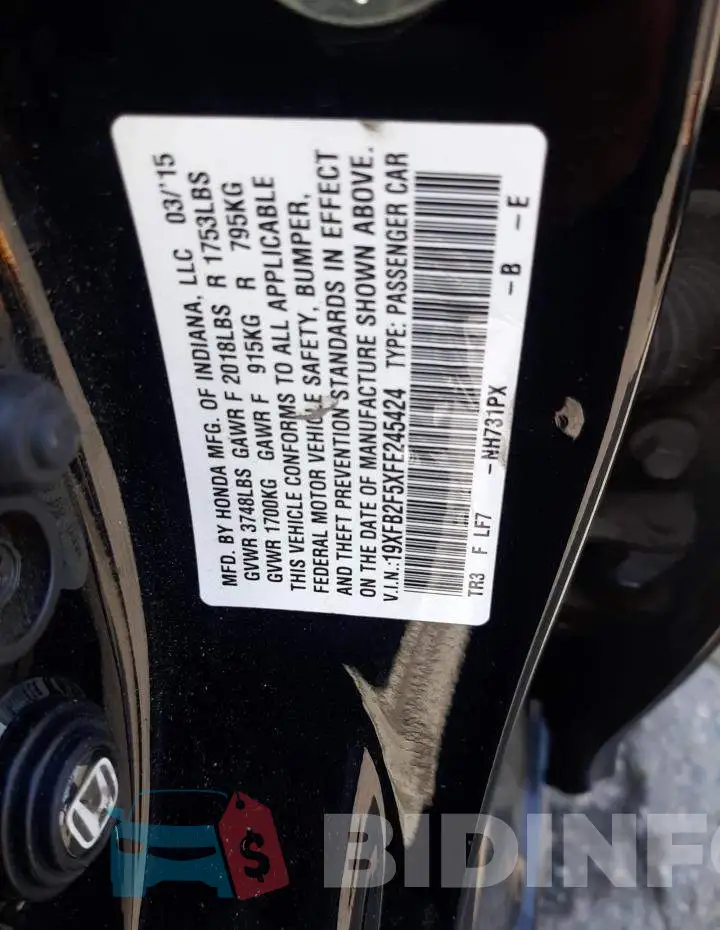 19XFB2F5XFE245424 Photo# 12