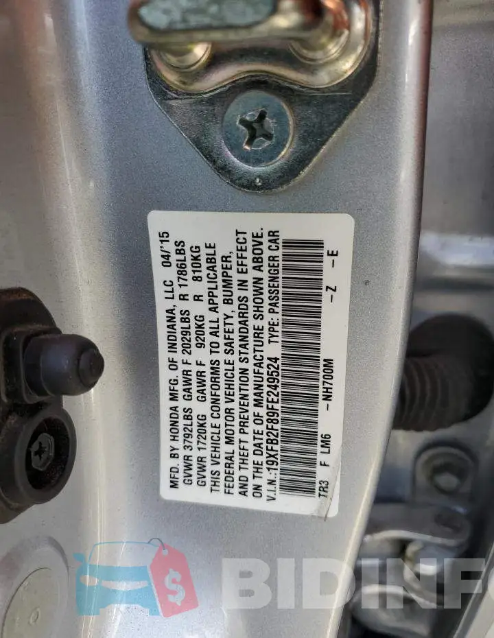19XFB2F89FE249524 Photo# 12