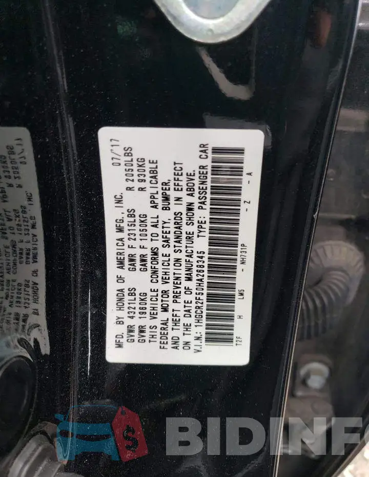 1HGCR2F50HA268345 Photo# 12